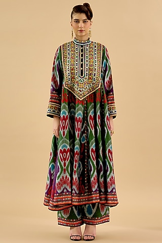 Multi-Colored Silk Dupion Embroidered Kurta Set by Rajdeep Ranawat