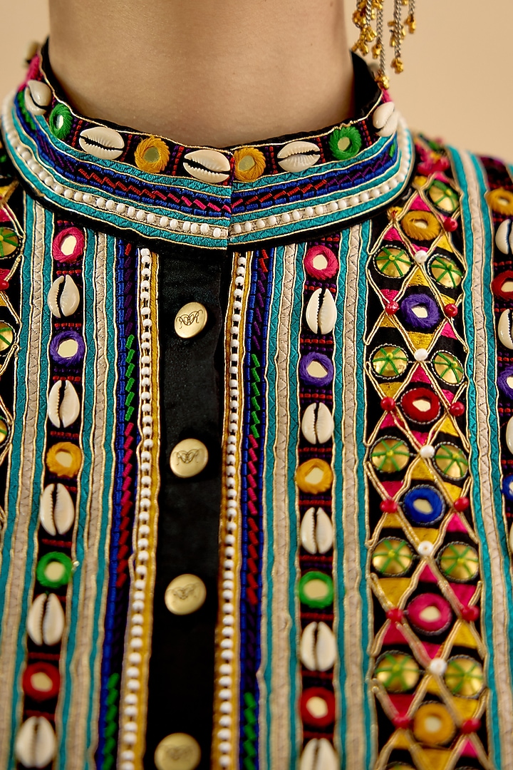 Multi-Colored Silk Dupion Embroidered Kurta Set by Rajdeep Ranawat at Pernia's Pop Up Shop