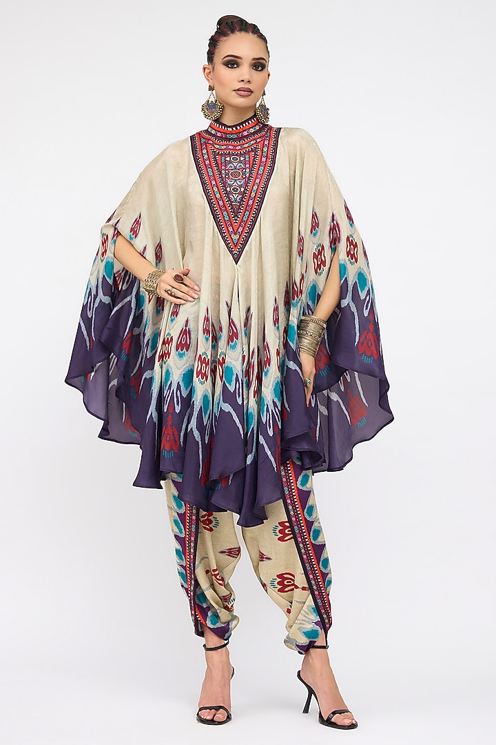 Multi-Colored Silk Printed Draped Circular Vacation Dress by Rajdeep Ranawat at Pernia's Pop Up Shop