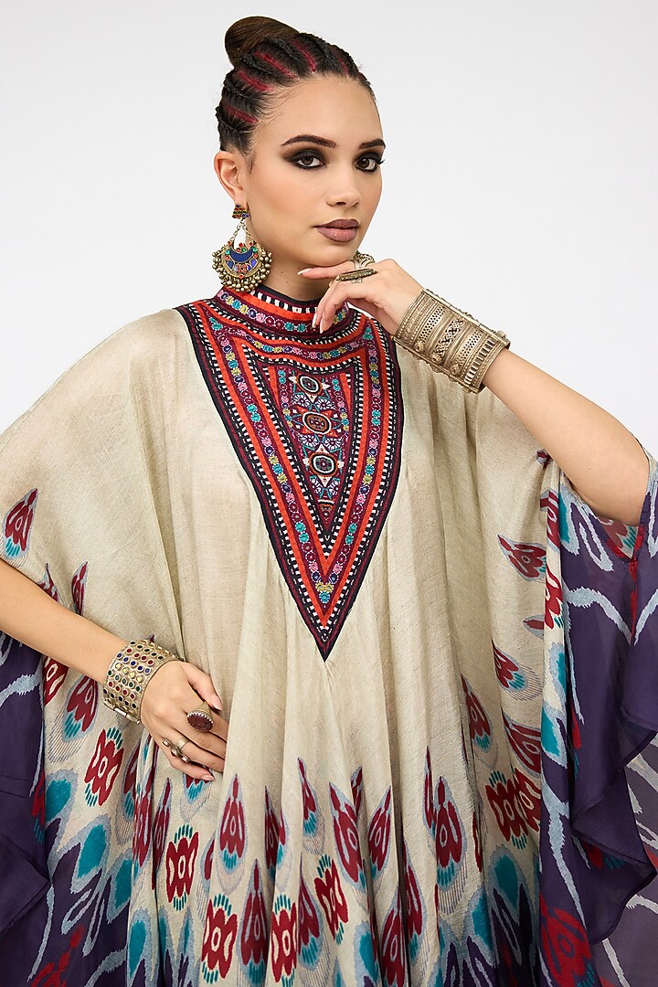 Multi-Colored Silk Printed Draped Circular Vacation Dress by Rajdeep Ranawat at Pernia's Pop Up Shop