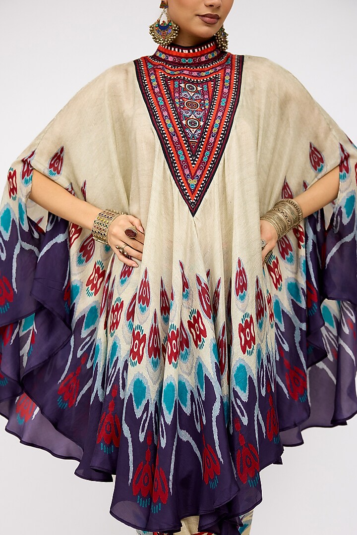 Multi-Colored Silk Printed Draped Circular Vacation Dress by Rajdeep Ranawat at Pernia's Pop Up Shop