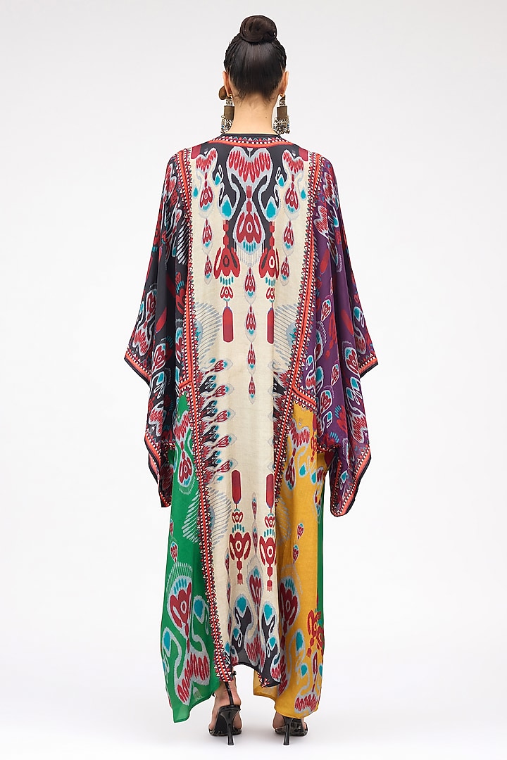 Eggshell White & Turquoise Silk Printed Boxy Kaftan by Rajdeep Ranawat at Pernia's Pop Up Shop