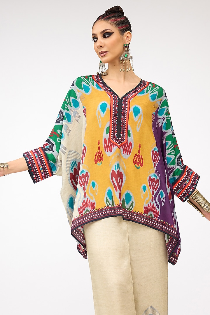 Multi-Colored Silk Band Collared Tunic by Rajdeep Ranawat at Pernia's Pop Up Shop