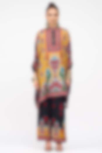 Mustard Silk Band Collared Tunic by Rajdeep Ranawat at Pernia's Pop Up Shop