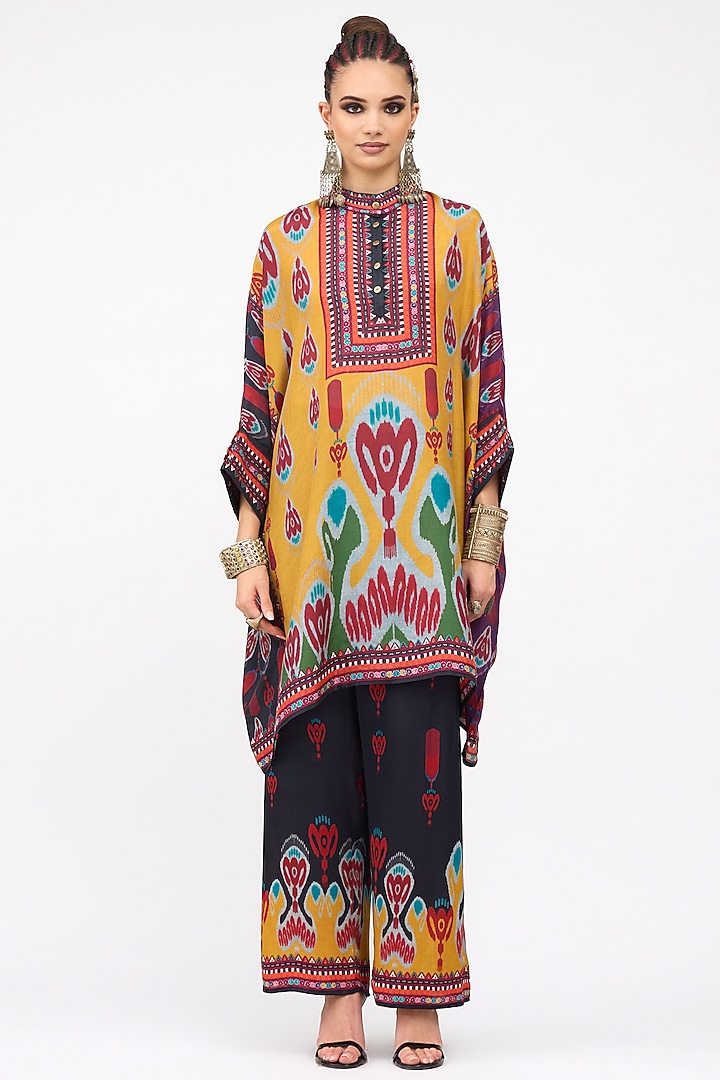 Mustard Silk Band Collared Tunic by Rajdeep Ranawat at Pernia's Pop Up Shop