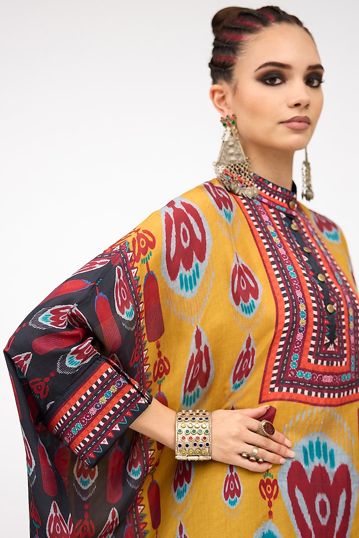 Mustard Silk Band Collared Tunic by Rajdeep Ranawat at Pernia's Pop Up Shop