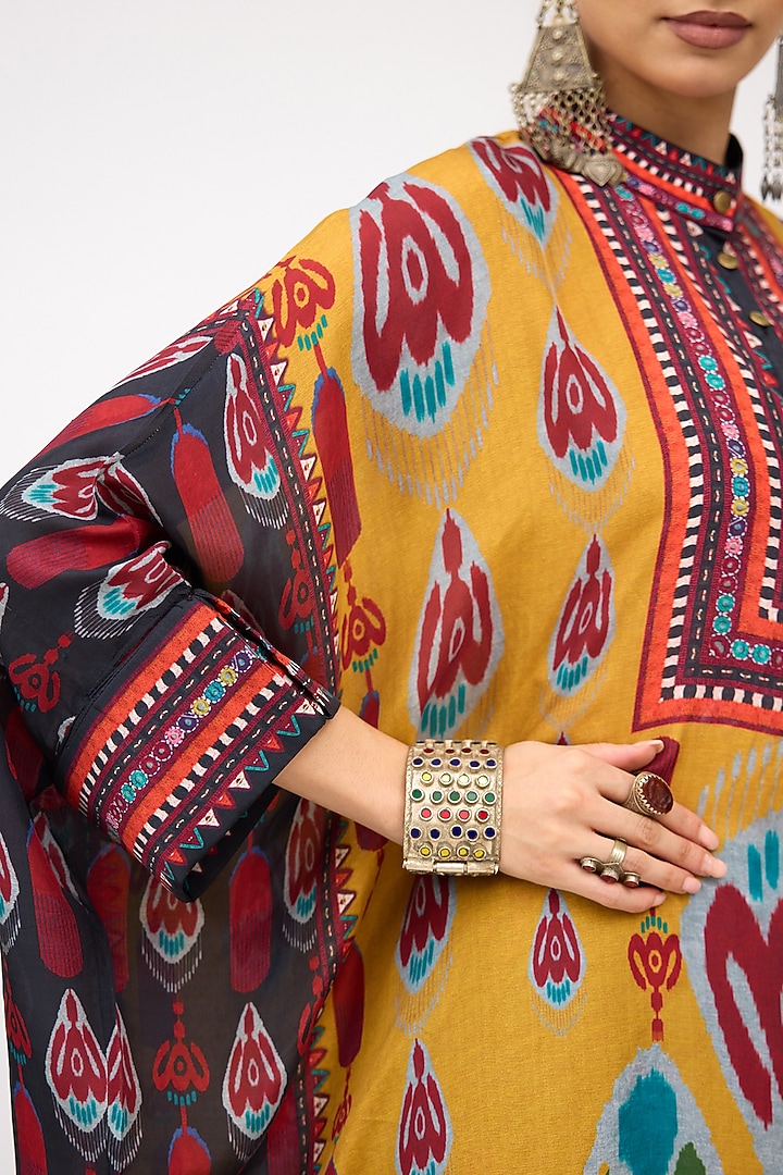 Mustard Silk Band Collared Tunic by Rajdeep Ranawat at Pernia's Pop Up Shop