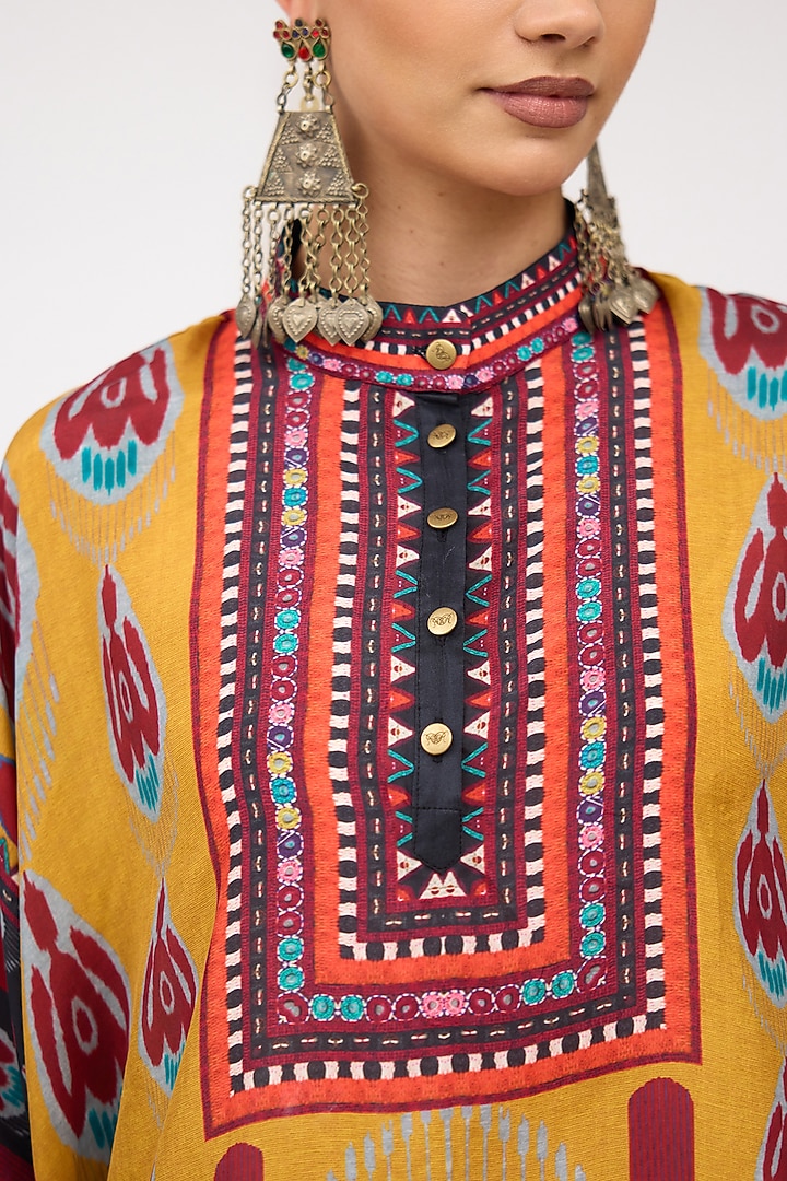 Mustard Silk Band Collared Tunic by Rajdeep Ranawat at Pernia's Pop Up Shop