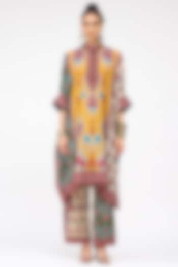 Mustard Silk Band Collared Tunic by Rajdeep Ranawat at Pernia's Pop Up Shop