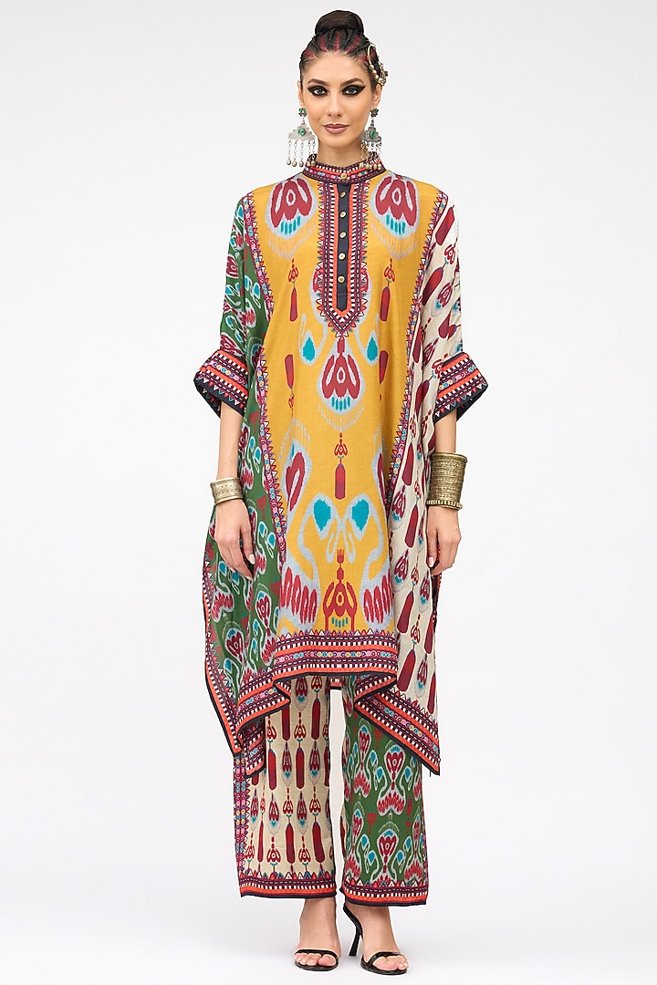 Mustard Silk Band Collared Tunic by Rajdeep Ranawat at Pernia's Pop Up Shop