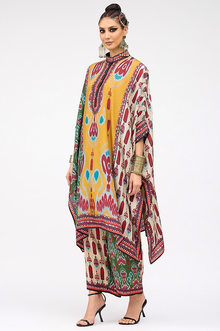 Mustard Silk Band Collared Tunic by Rajdeep Ranawat at Pernia's Pop Up Shop