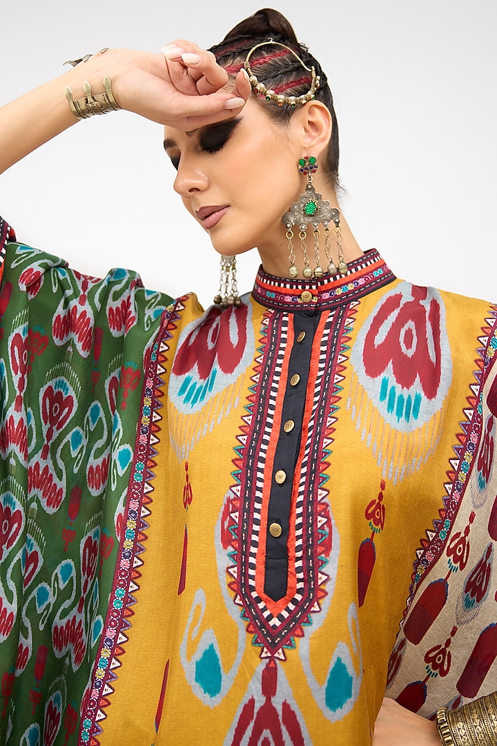 Mustard Silk Band Collared Tunic by Rajdeep Ranawat at Pernia's Pop Up Shop