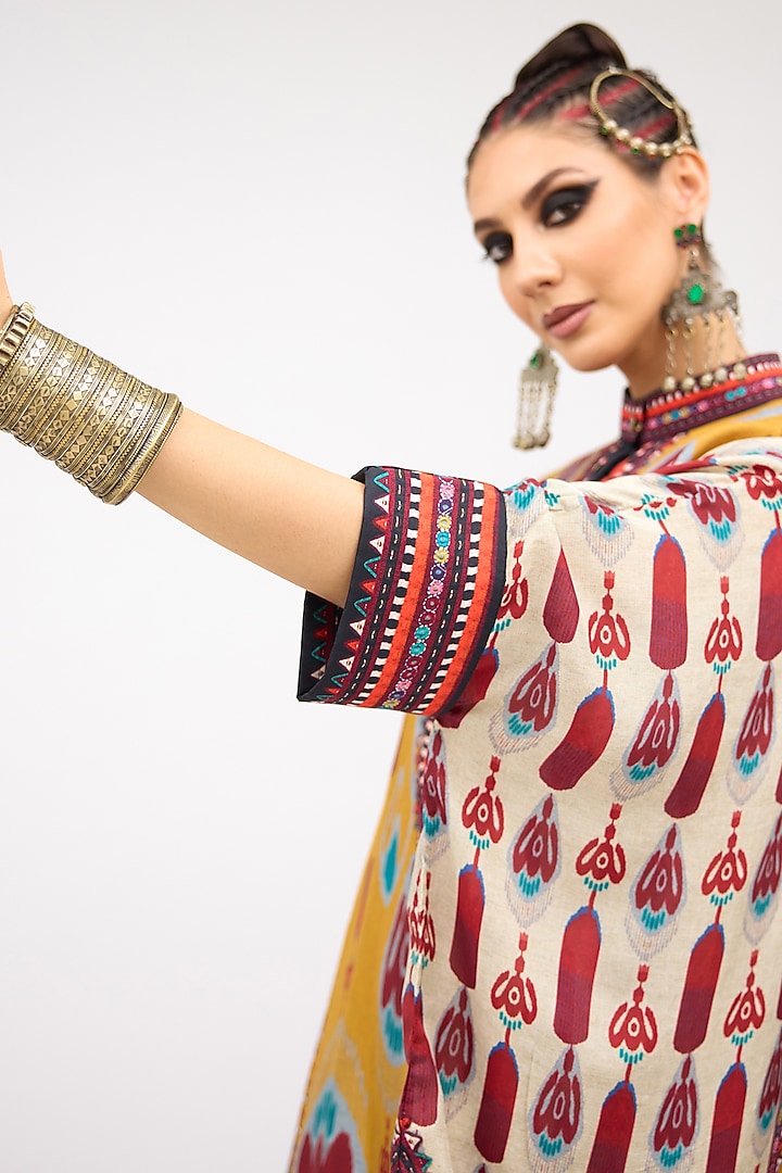 Mustard Silk Band Collared Tunic by Rajdeep Ranawat at Pernia's Pop Up Shop