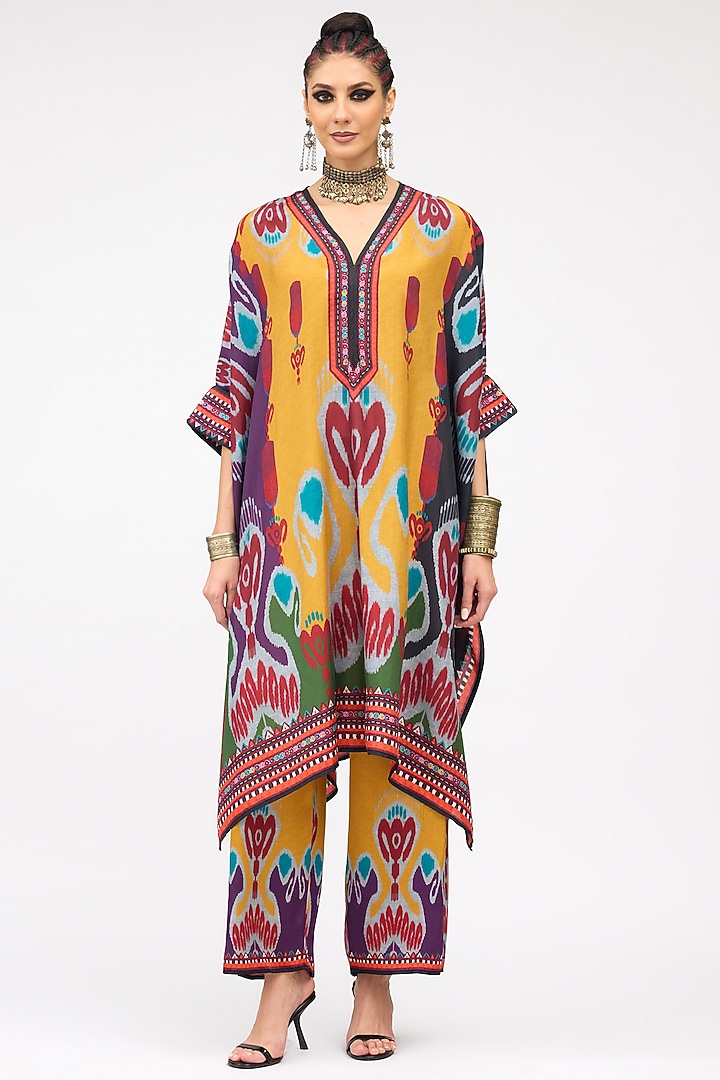 Mustard Silk Band Collared Tunic by Rajdeep Ranawat at Pernia's Pop Up Shop