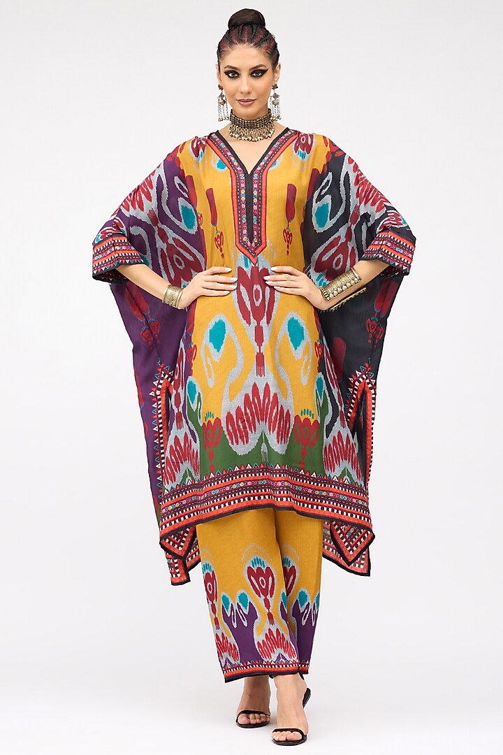 Mustard Silk Band Collared Tunic by Rajdeep Ranawat at Pernia's Pop Up Shop