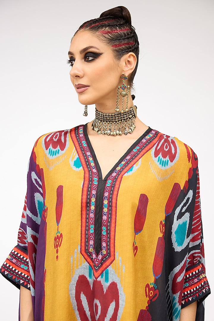 Mustard Silk Band Collared Tunic by Rajdeep Ranawat at Pernia's Pop Up Shop