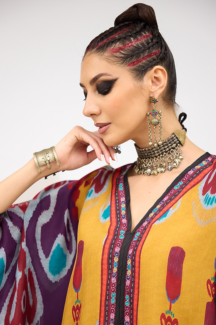 Mustard Silk Band Collared Tunic by Rajdeep Ranawat at Pernia's Pop Up Shop