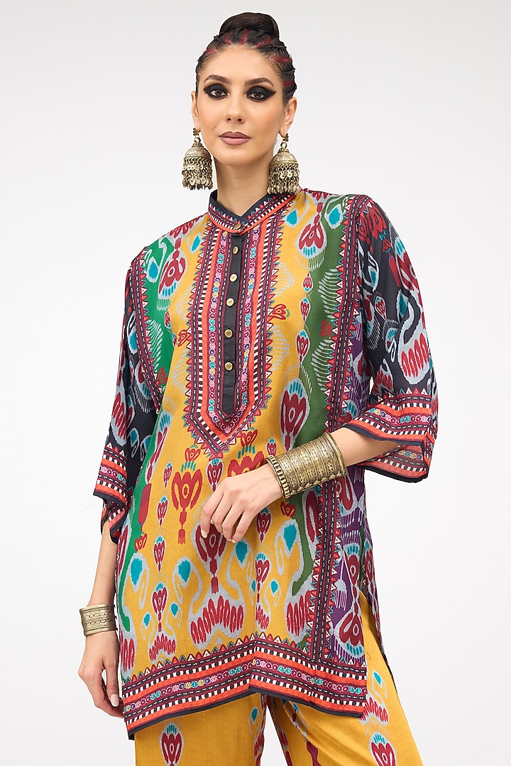 Mustard Silk Front Panel Tunic by Rajdeep Ranawat at Pernia's Pop Up Shop