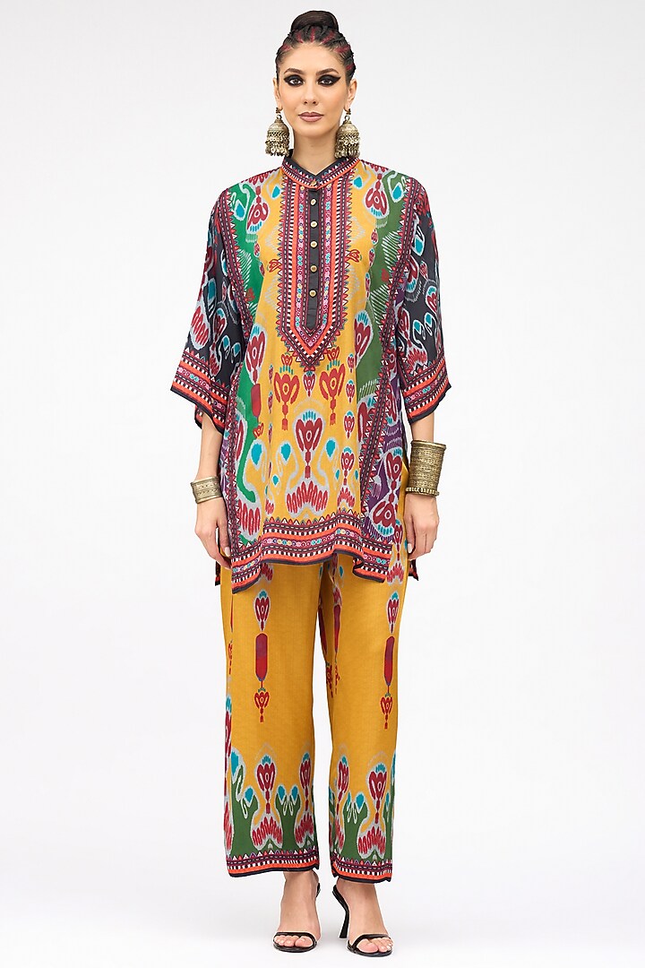 Mustard Silk Front Panel Tunic by Rajdeep Ranawat at Pernia's Pop Up Shop