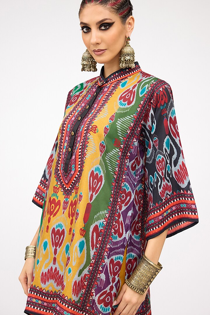 Mustard Silk Front Panel Tunic by Rajdeep Ranawat at Pernia's Pop Up Shop