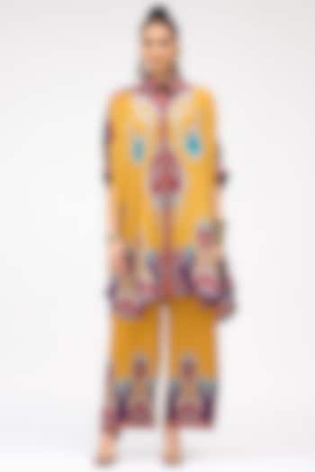 Mustard Silk Circular Gathered Shirt by Rajdeep Ranawat at Pernia's Pop Up Shop