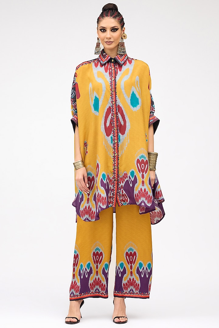 Mustard Silk Circular Gathered Shirt by Rajdeep Ranawat at Pernia's Pop Up Shop