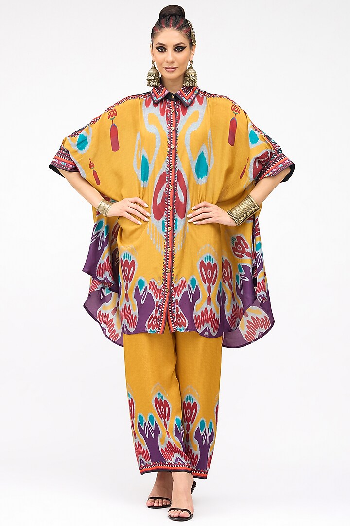 Mustard Silk Circular Gathered Shirt by Rajdeep Ranawat at Pernia's Pop Up Shop