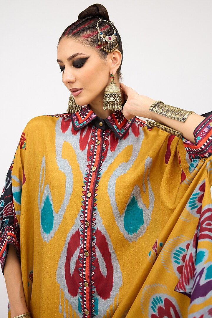 Mustard Silk Circular Gathered Shirt by Rajdeep Ranawat at Pernia's Pop Up Shop