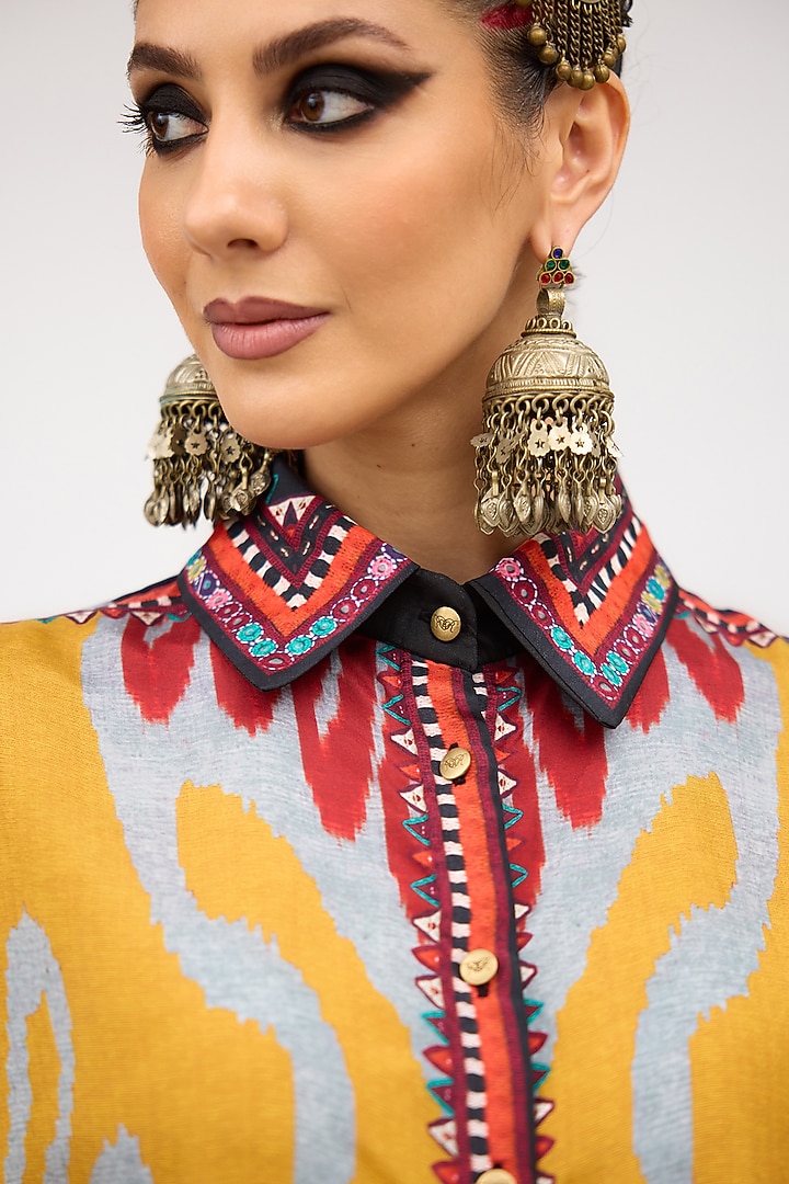 Mustard Silk Circular Gathered Shirt by Rajdeep Ranawat at Pernia's Pop Up Shop