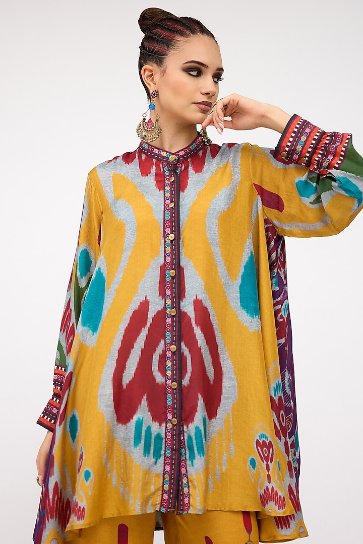 Mustard Silk Swing Back Tunic by Rajdeep Ranawat at Pernia's Pop Up Shop