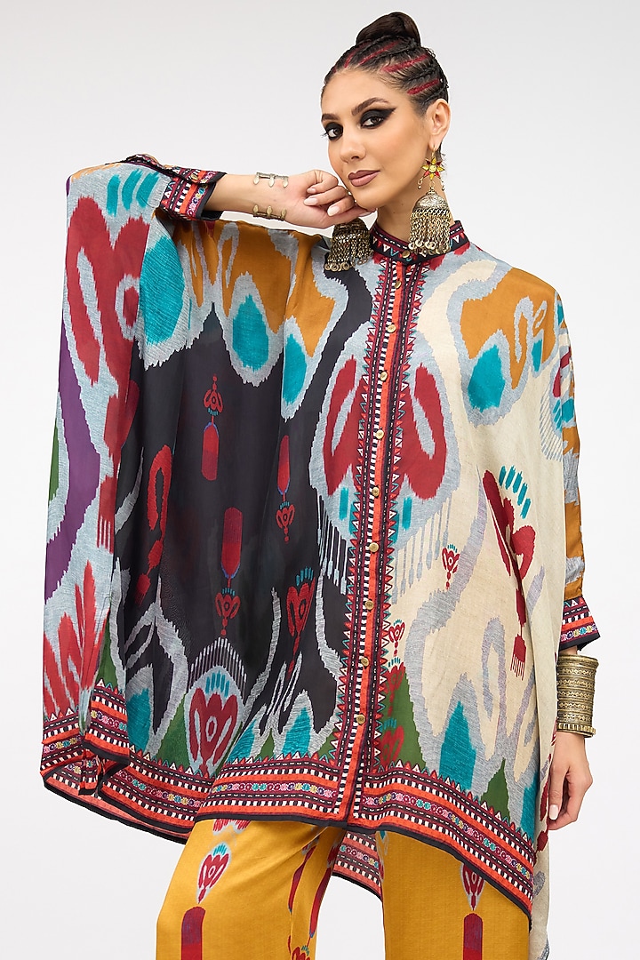 Mustard Silk Boxy Kaftan Tunic by Rajdeep Ranawat at Pernia's Pop Up Shop