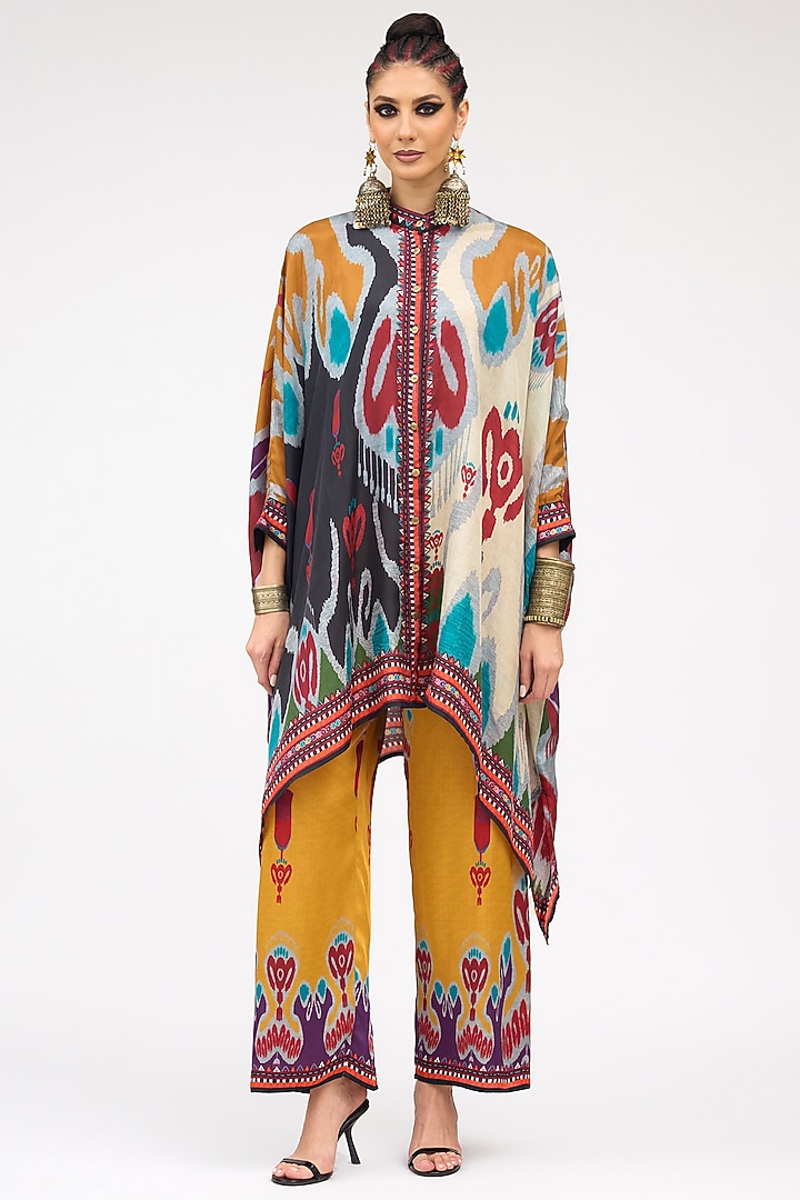 Mustard Silk Boxy Kaftan Tunic by Rajdeep Ranawat at Pernia's Pop Up Shop