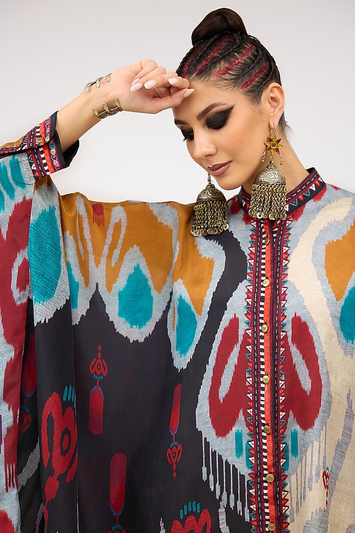 Mustard Silk Boxy Kaftan Tunic by Rajdeep Ranawat at Pernia's Pop Up Shop