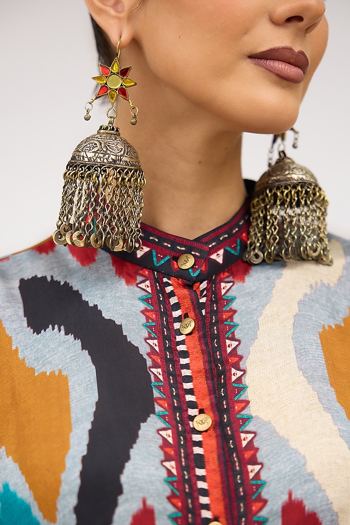 Mustard Silk Boxy Kaftan Tunic by Rajdeep Ranawat at Pernia's Pop Up Shop