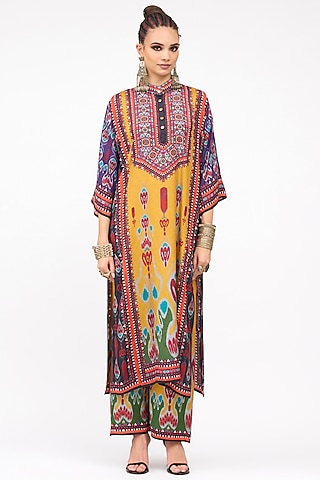 Mustard Silk Front Panel Tunic by Rajdeep Ranawat
