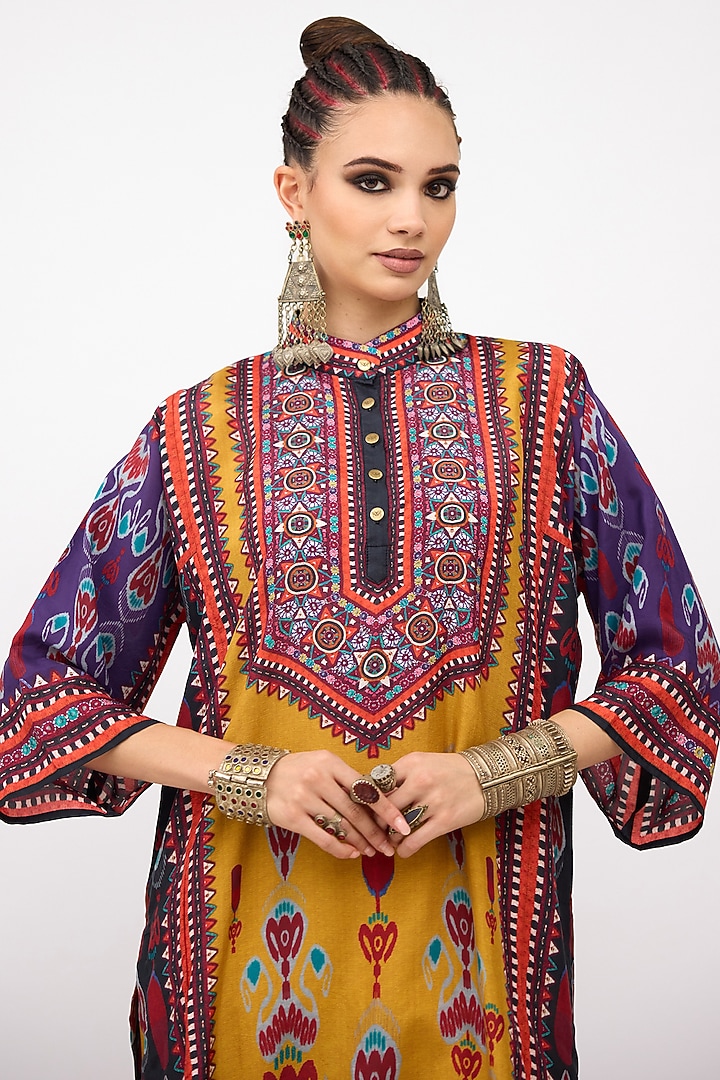 Mustard Silk Front Panel Tunic by Rajdeep Ranawat at Pernia's Pop Up Shop