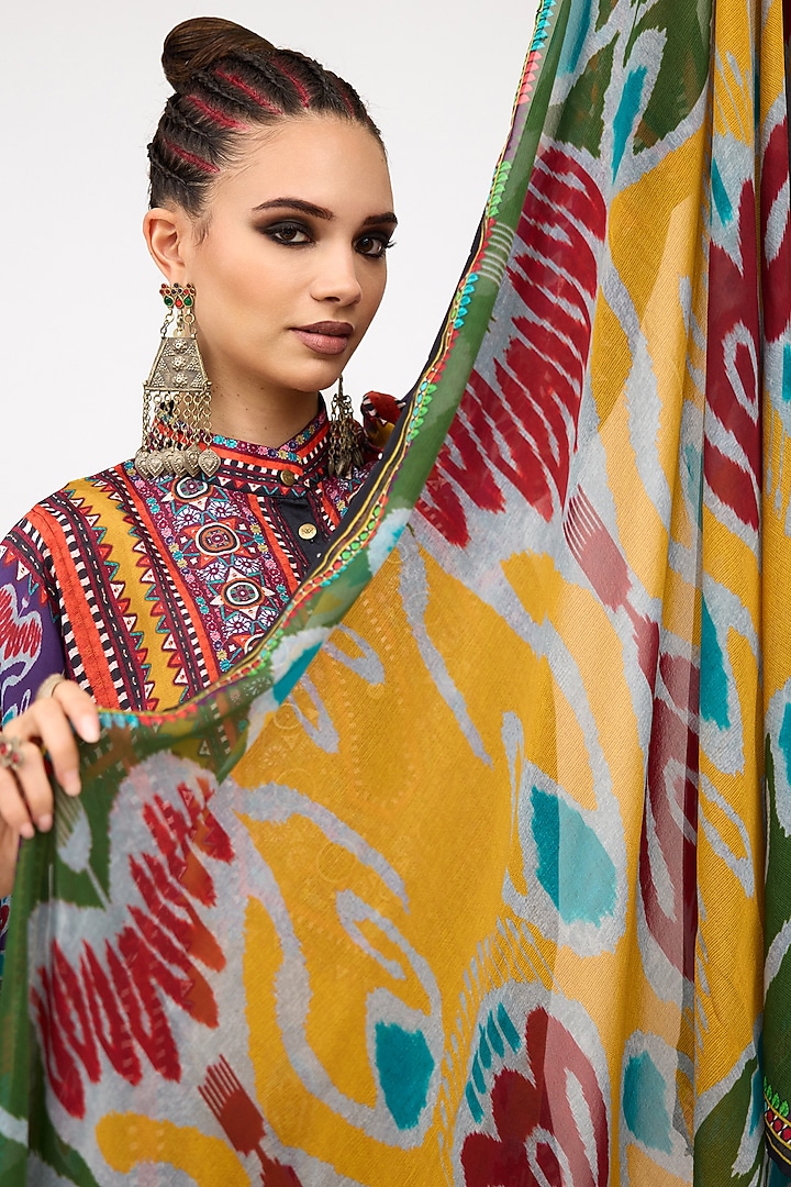 Mustard Silk Chiffon Printed Dupatta by Rajdeep Ranawat at Pernia's Pop Up Shop
