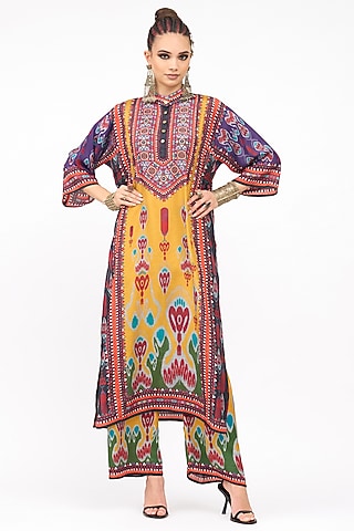 Multi-Colored Modal Satin Printed Pant by Rajdeep Ranawat