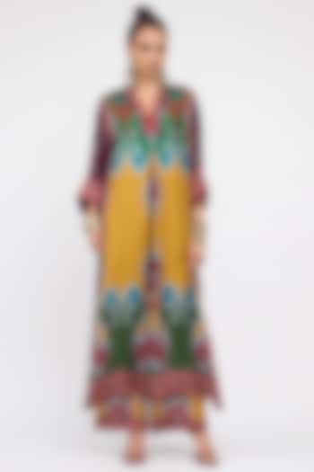 Mustard Silk Printed Kimono Tunic by Rajdeep Ranawat at Pernia's Pop Up Shop