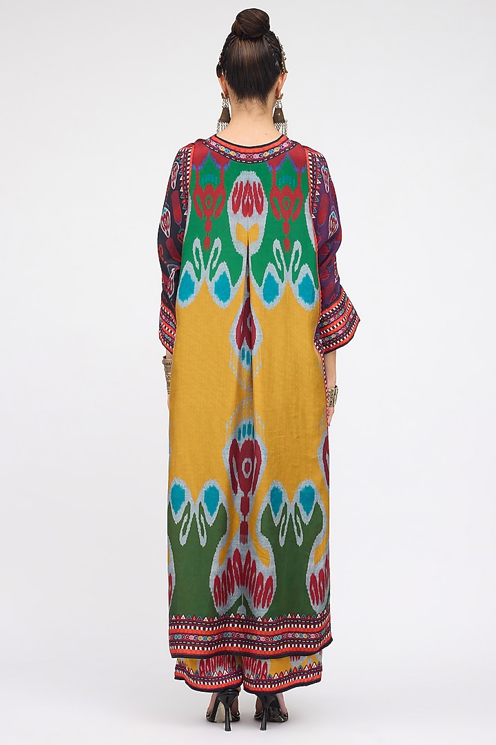 Mustard Silk Printed Kimono Tunic by Rajdeep Ranawat at Pernia's Pop Up Shop