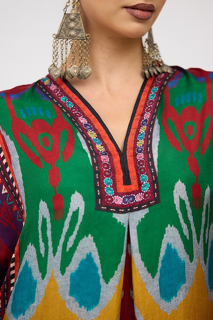 Mustard Silk Printed Kimono Tunic by Rajdeep Ranawat at Pernia's Pop Up Shop