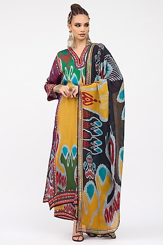 Multi-Colored Silk Chiffon Printed Dupatta by Rajdeep Ranawat