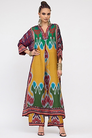Multi-Colored Modal Satin Printed Pants by Rajdeep Ranawat