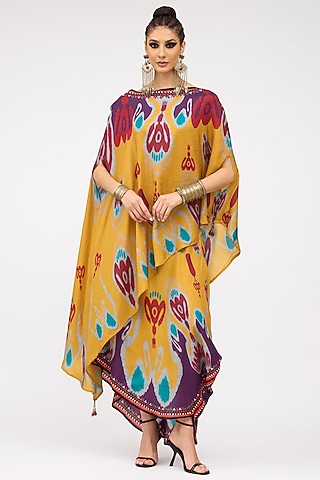 Multi-Colored Silk Printed Side Tuck-Up Skirt Set by Rajdeep Ranawat