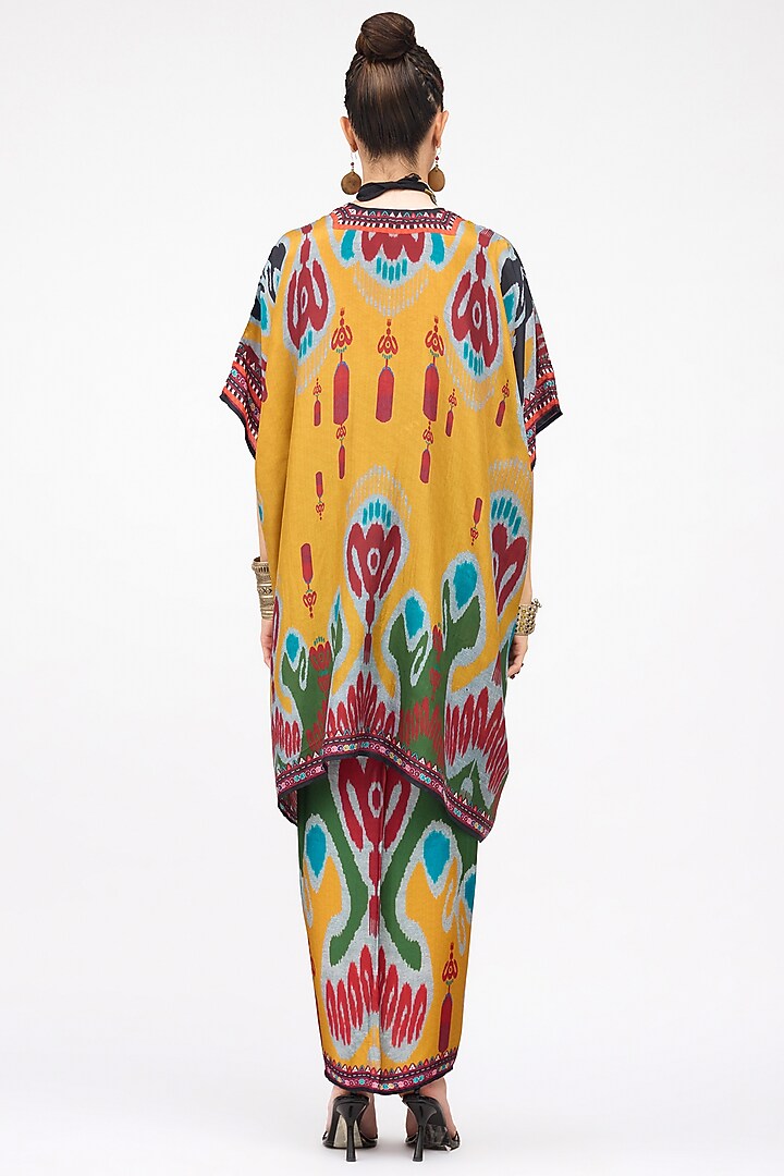 Multi-Colored Silk Printed V-Neck Short Kaftan by Rajdeep Ranawat at Pernia's Pop Up Shop