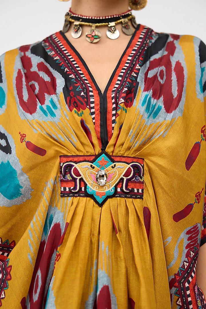 Multi-Colored Silk Printed V-Neck Short Kaftan by Rajdeep Ranawat at Pernia's Pop Up Shop