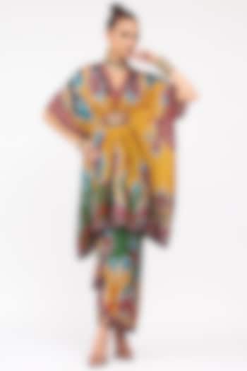 Multi-Colored Silk Printed Tie-Up Draped Skirt by Rajdeep Ranawat at Pernia's Pop Up Shop