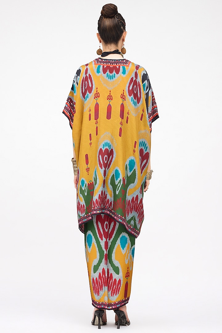 Multi-Colored Silk Printed Tie-Up Draped Skirt by Rajdeep Ranawat at Pernia's Pop Up Shop