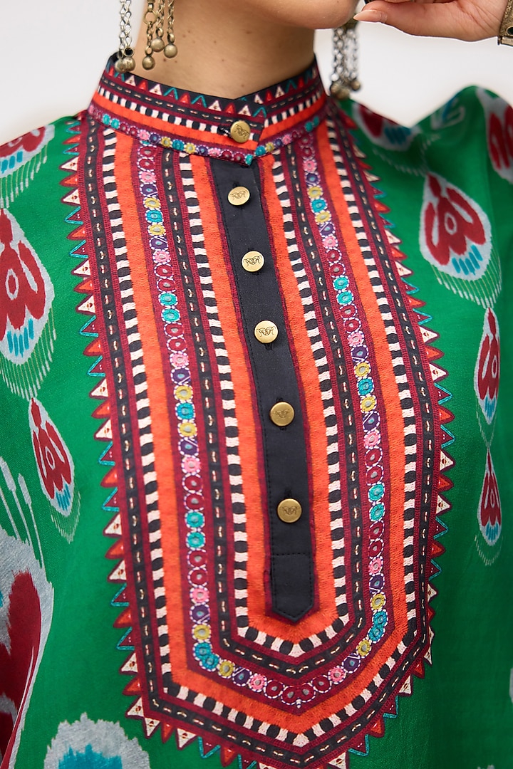 Green Silk Band Collared Tunic by Rajdeep Ranawat at Pernia's Pop Up Shop