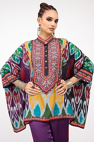 Purple Silk Band Collar Tunic by Rajdeep Ranawat